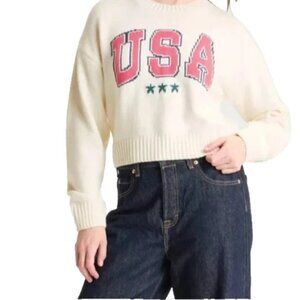 Grayson Threads Women's USA Graphic Cropped Sweater 2X Off-White